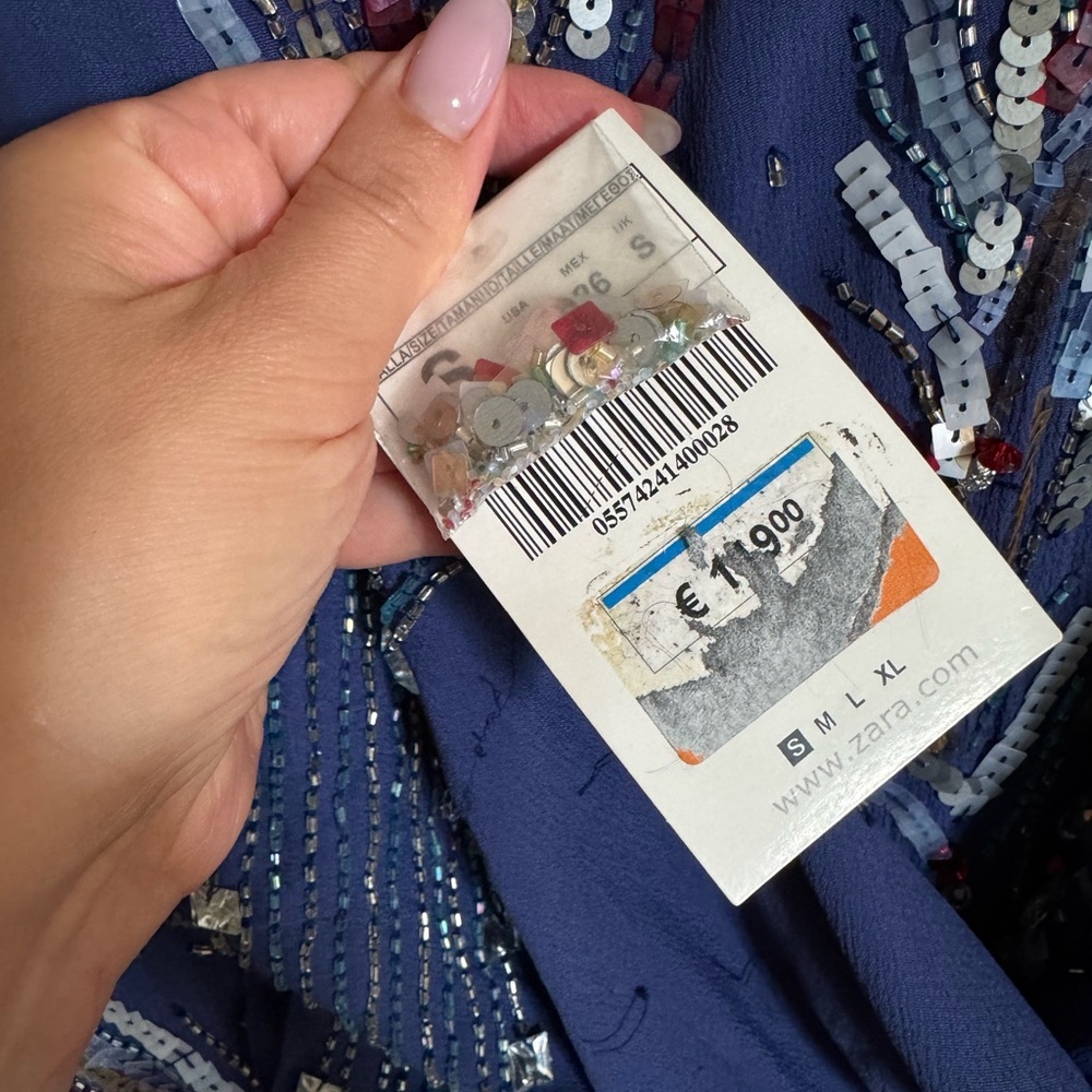 Zara Embellished Blue Dress with Sequin Design - Picture 6 of 10